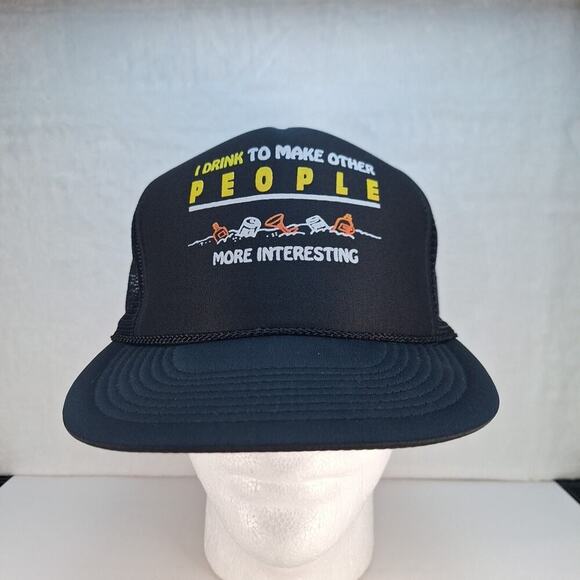 Vintage Funny Liquor Trucker Hat Cap Mesh Snapback Black "I Drink" - Picture 1 of 6